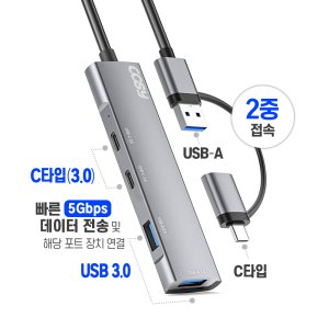 USB C타입 듀얼 연결 4포트 멀티 허브 USB3.0 2포트 C타입 2포트 노트북 컴퓨터 스마트폰 태블릿 허브