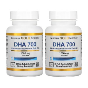 2개 세트 DHA 700 피쉬 오일 제약 등급 1000mg 30캡슐 캘리포니아골드뉴트리션