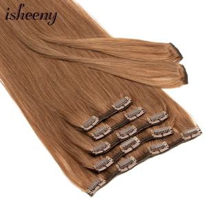 Isheeny 브라질리언 레미 내추럴 클립, 인모 익스텐션 클립, 실제 내추럴 클립, 80G-140G, 14 인치-24 인치