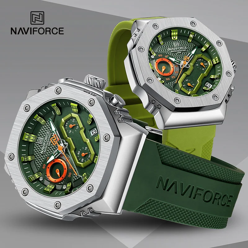 NAVIFORCE 스포츠 애호가 시계, 소프트 실리콘 밴드, 쿼츠 캘린더, 크로노그래프 시계, 캐주얼 방수 커플 손목시계, 신제품