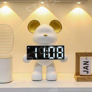 귀여운 곰 탁상시계 알람 시계 디지털 LED 디스플레이 침실 신발장 인테리어 선물