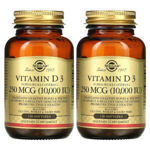 2개 세트 솔가 비타민 D3 콜레칼시페롤 250mcg 120캡슐 지용성 선샤인 비타민