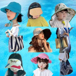 봄여름 여성 아동 모자 가방 할인전-선캡 챙모자 버킷햇 벙거지 자외선차단 밀짚 서핑 워터파크 모자 에코백 숄더백  캔버스백
