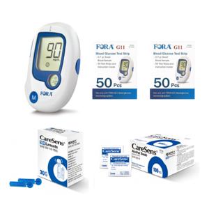  포라  (FDA 승인) 포라 혈당측정기 풀세트 (기계+시험지100+침110+알콜솜100+전용파우치+채혈기) FORA 혈당체크기