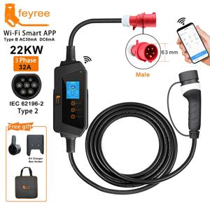 Feyree 전기 자동차 충전기용 휴대용 EV 충전기, 와이파이 앱 제어, EVSE 충전 박스 충전 스테이션, 22KW, 32A, 3 상 타입 2