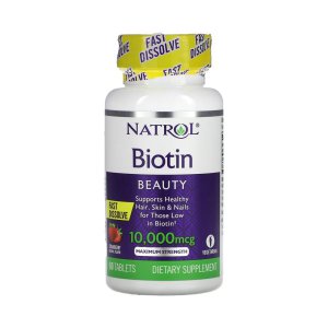 Natrol 비오틴 60정 딸기맛 10000mcg 빠른용해 나트롤 바이오틴 수용성 비타민