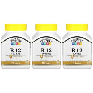 3개 세트 21세기 센트리 비타민 B12 500mcg 110정 시아노코발라민 수용성 칼슘