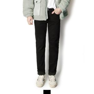 남자 겨울 블랙 청바지 스판 기모 본딩 바지 일자핏 팬츠