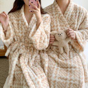 여성 남성 로브 커플 극세사 수면 가운 수면옷