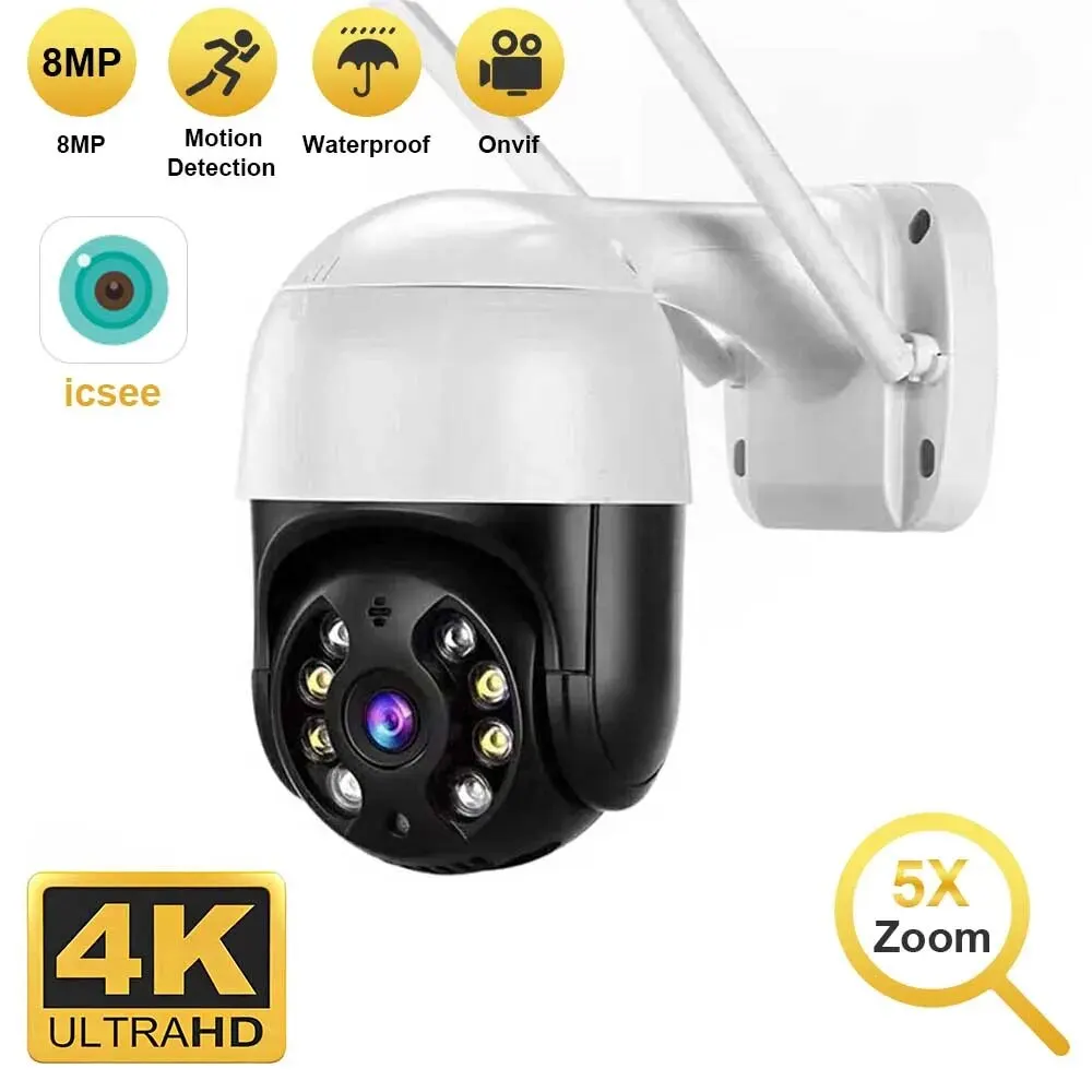 야외 와이파이 IP 카메라, 4K 8MP PTZ, 4X 디지털 줌, AI 인간 감지 무선 카메라, H.265 P2P 오디오, 1080P, 5MP 보안 CCTV 카메라