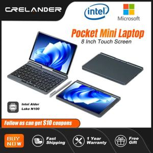 CRELANDER P8 미니 노트북, 8 인치 터치 스크린, 인텔 알더 레이크 N100, 12GB DDR5 와이파이 6, 2 in 1 노트북, 태블릿 PC 포켓 노트북