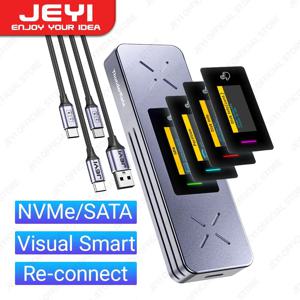 JEYI 비주얼 스마트 M.2 NVMe / SATA SSD 인클로저, USB 3.2 Gen 2 10Gbps, 외장 M2 어댑터 케이스, 지지대 M-키 B + M 키 UASP 트림