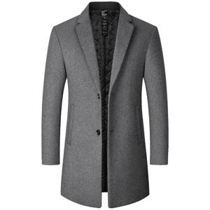 BROWON 남성용 브랜드 트렌치 코트, 단색 롱 모직 코트, 비즈니스 캐주얼 바람막이, 가을 및 겨울 신상
