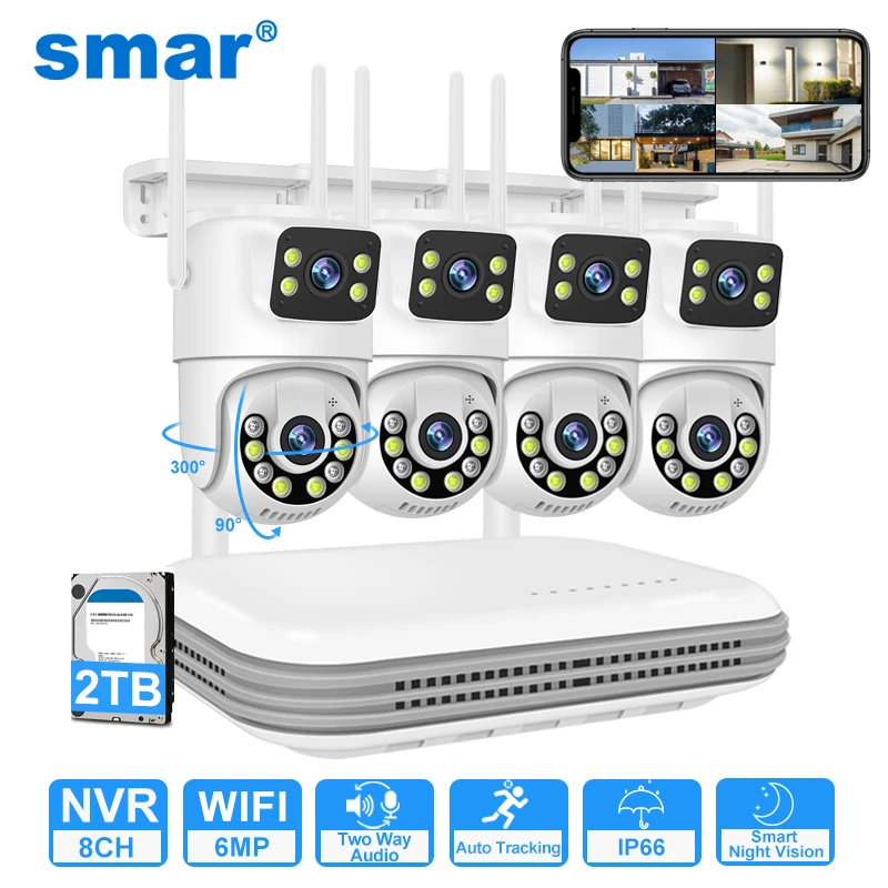 스마트 cctv무선wifi 한국형, 6MP IP 카메라, 듀얼 렌즈 보안 오디오, 8CH NVR 비디오 감시 세트, ICse