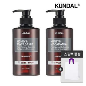 [쇼핑백증정] 쿤달 허니 앤 마카다미아 네이처 샴푸 스위트피오니 500ml x2개