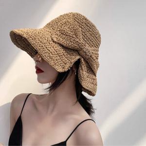 엔비 빅 리본햇 여성 여름 모자 파나마 바캉스 비치 버킷 왕골