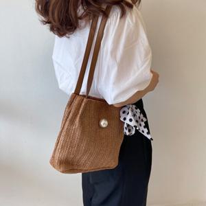 볼드 밀짚백 여성 여름 밀짚 라탄 가방 숄더백