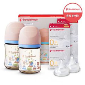 더블하트 모유실감 3세대 PPSU 젖병 트윈팩 160ml 애니멀타운 +3세대 젖꼭지1입x4개 (SS)