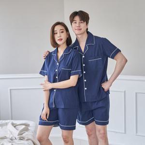 도씨 홈웨어 남성 여성용 실크터치 반팔카라+하의 잠옷세트 커플잠옷