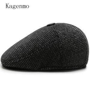 베레모 Kagenmo남성용 겨울 잠금 베레모 야외 귀 보호 방풍 짧은 챙 모자 두꺼운 모직