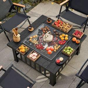 야외 마당 장작 숯불 바베큐 그릴 화로대 테이블 식탁 책상