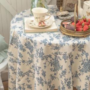테이블웨어 Ins 블루 목가적 인 꽃 직사각형 식탁 천 얼룩 방지 방진 테이블 커버 식탁보 주방 장식 정원