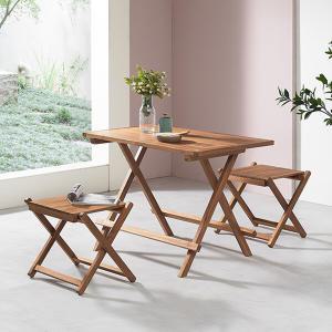 비카 티크나무 대형 야외테이블+의자 2개 세트/캠핑테이블세트/원목테이블