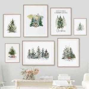 피포페인팅 크리스마스 트리 월 아트 캔버스 회화, 북유럽 포스터 및 프린트, 숲 벽 그림, 메리 장식 선물