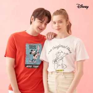  디즈니   디즈니  남녀 스톤워싱 오가닉 면 100% 반팔 티셔츠 