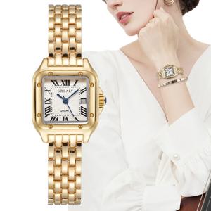 여성용 스퀘어 시계, 금 합금 스트랩 2023, 럭셔리 숙녀 쿼츠 손목시계, 여성 로마 스케일 시계, 품질 패션