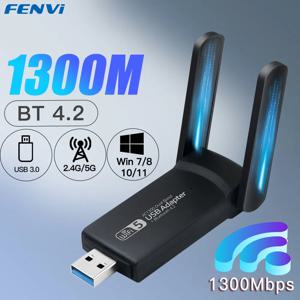 FENVI USB 3.0 와이파이 어댑터, 블루투스 4.2, 듀얼 밴드 2.4G, 5GHz USB 네트워크 카드, 데스크탑 노트북용 무선 리시버, 1300Mbps