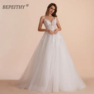 BEPEITHY Boho 아이보리 신부 여성을 위한 라인 레이스 웨딩 드레스, 2023 민소매 바닥 길이 섹시한 정원 화이트 신부 가운 새로운