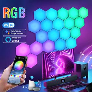 RGB 지능형 육각 벽 램프, 색상 변경 주변 야간 조명, DYI 모양 음악 리듬 앱 제어, 게임 룸 침실용