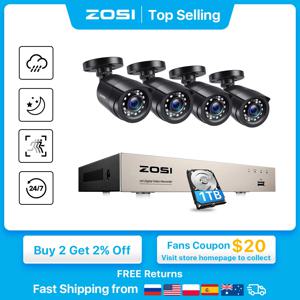 ZOSI 실외 CCTV 시스템, 유선 보안 캠, 주간 야간 비디오 감시 시스템, 5MP 라이트 비디오 DVR, 2 개, 4 개, 6 개, 8 개, 2MP, 8CH, 1080P