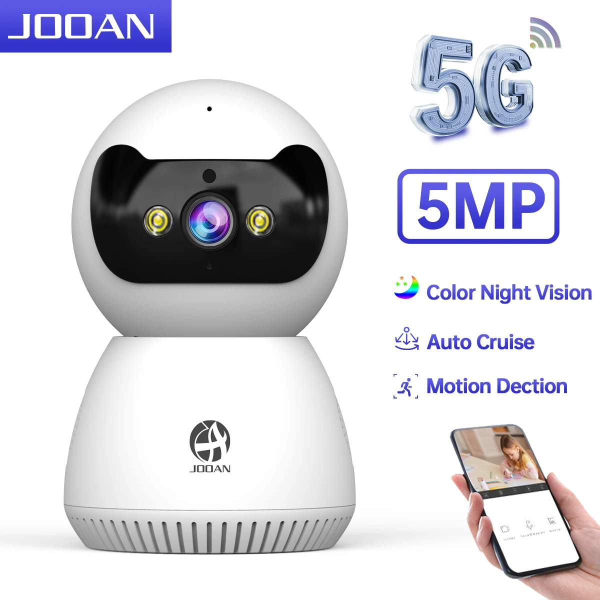 JOOAN 5MP 3MP IP 카메라 5G 와이파이 홈 보안 카메라, AI 추적 비디오 감시 카메라, 컬러 나이트 비전 스마트 베이비 모니터