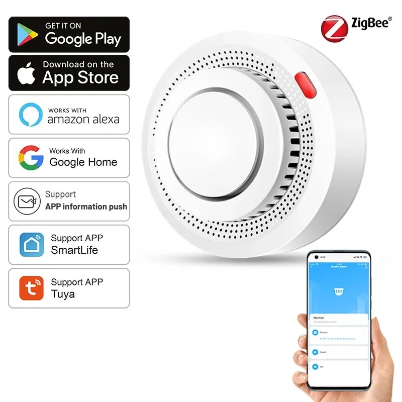 Tuya ZigBee 스마트 연기 감지기 보안 보호 연기 경보, 스마트 라이프 앱을 통한 홈 보안 시스템용 화재 보호