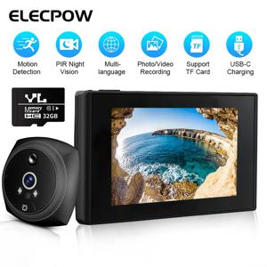 Elecpow 초인종 구멍 뷰어, 디지털 문짝 카메라, 1080P PIR 나이트 비전, 모션 감지 모니터, 무선 문짝 벨, 4.5 인치