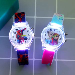디즈니 프린세스 엘사 어린이용 시계, 실리콘 스트랩, 만화 토끼, 공룡 조명, 어린이 손목 시계