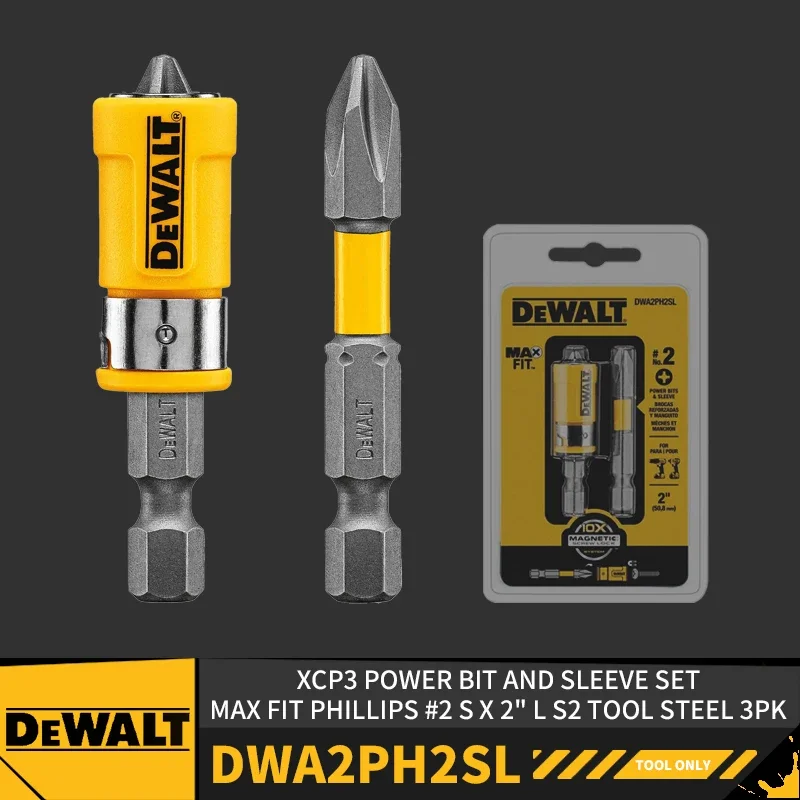 DEWALT-DWA2PH2SL XCP3 파워 비트 및 슬리브 세트, 맥스 핏 필립스 #2 S X 2 