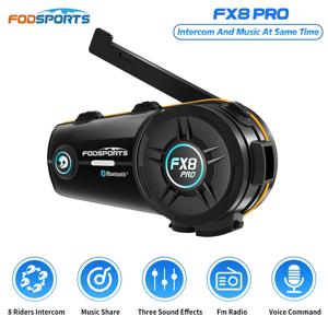 Fodsports FX8 Pro 오토바이 인터콤 헬멧 블루투스 5.0 헤드셋, 8명의 라이더 말하기 동시에, 음악 공유, FM 라디오, 음악 말하기 및 듣기, 3가지 음향 효과를 동시에 지원합니다.