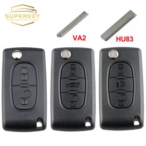 SUPERKEY 플립 원격 자동차 키 쉘 케이스, 시트로엥 C2 C3 C4 C5 C6 Xsara Berlingo, 푸조 207 307 308 407 607 807 HU83 VA2