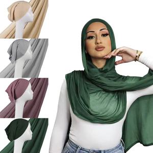 가벼운 비스코스 레이온 숄 1 세트, 얇은 플레인 히잡, 모자 포함, 고품질 이슬람 패션, 머리 스카프, 이슬람 헤드랩, 185x85cm
