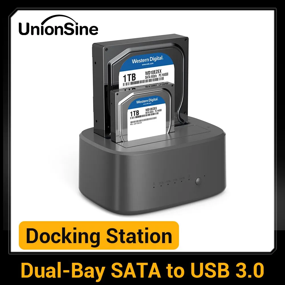 UnionSine 듀얼 베이 HDD 도킹 스테이션, 오프라인 클론, SATA-USB 3.0, 2.5 인치, 3.5 인치 SSD HDD 케이스용