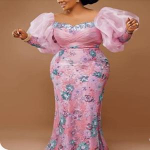 여성용 아프리카 웨딩 파티 드레스, 아프리카 우아한 긴 소매 핑크 이브닝 긴 가운, 아프리카 의류, 가을