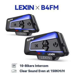 Lexin B4FM-X 오토바이 블루투스 인터콤 헬멧 헤드셋, BT 5.0 무선 통신 인터폰, 음악 공유, 라이더 10 명