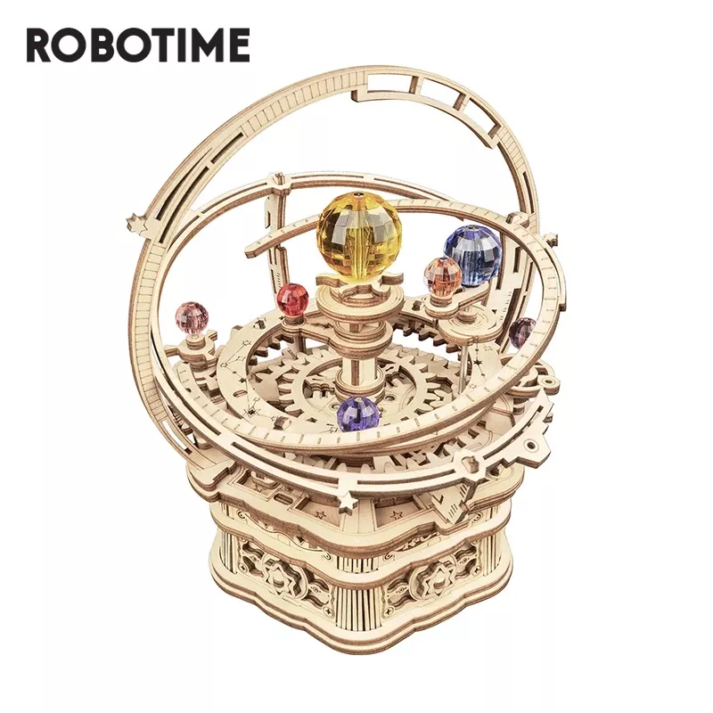 Robotime-Rokr 84 피스 회전식 DIY 3D 별이 빛나는 밤 나무 모델 빌딩 키트 조립식 뮤직 박스 장난감 어린이 선물 성인, 아동용 조립식 아동용 목재 조립식