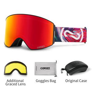 COPOZZ-마그네틱 전문 스키 고글 UV400 보호 안티-안개 스키 안경 남성 여성용, 빠른 변경 렌즈 스노우 보드 고글