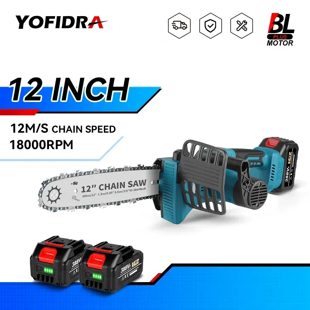 Yofidra 브러시리스 전기 톱, 무선 휴대용 정원 목공 절단 도구 기계, Makita 18V 배터리용, 12 인치, 18000RPM