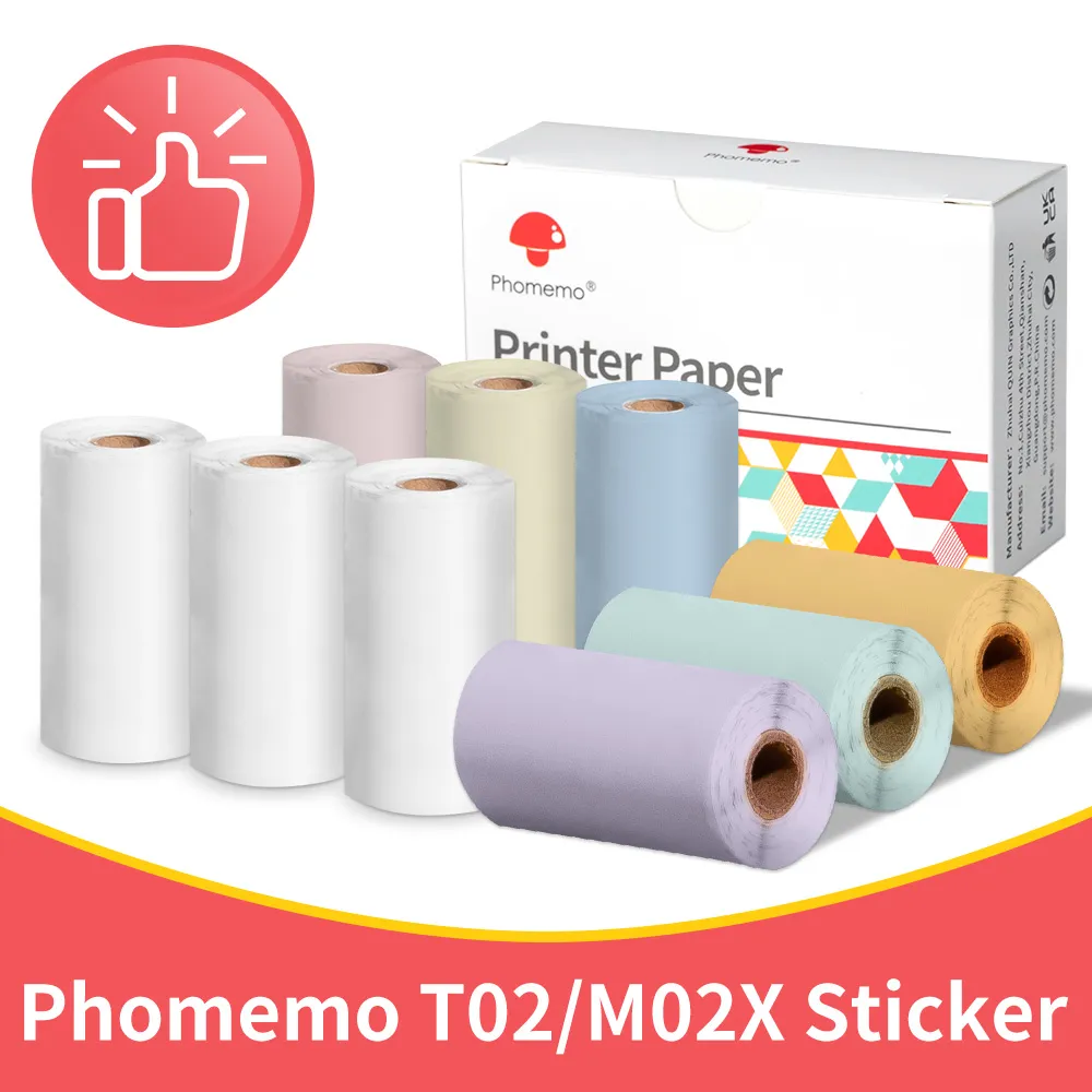 Phomemo 접착식 투명 스티커 감열지, T02 M02X 라벨 스티커, DIY 사진 텍스트 공부 노트 인쇄, 3 롤