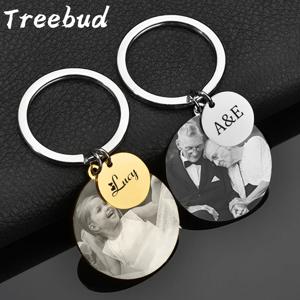 Treebud 맞춤형 사진 키 체인, 스테인레스 스틸, 레이저 각인, 사진 이름 날짜, 열쇠 고리, 가족 보석 선물